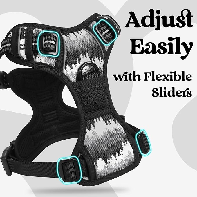 rabbitgoo Dog Harness Small Sized, No Pull Easy On & Off with 3 Buckles Pet Harness, Adjustable Soft Walking Vest with 2 Clips and Handle, Reflective for Small Dogs, Mountain Black, S