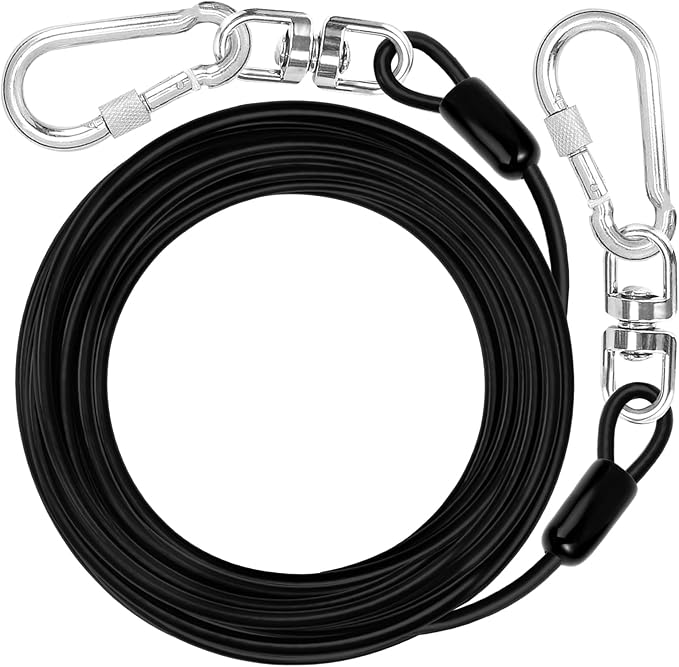 jenico Dog Tie Out Cable: 15ft Dog Lead for Yard - Heavy Duty Chain Leash Outside for Small Large Dogs Up to 500 lbs - Outdoor Runner Tether (Black)
