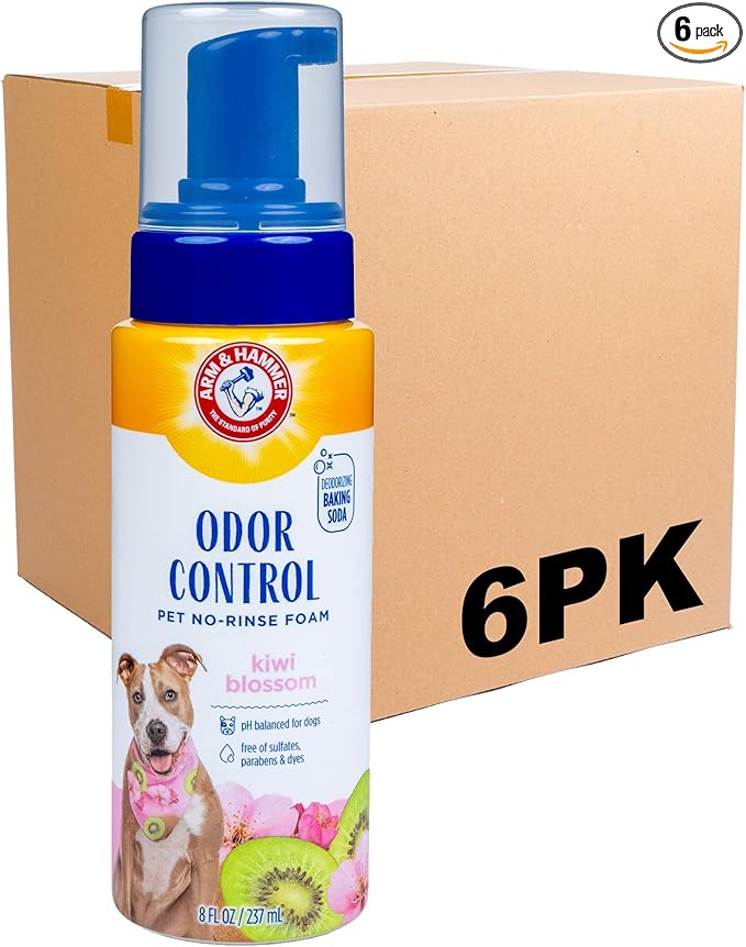 Arm & Hammer for Pets Odor Control No-Rinse Foam Dogs Kiwi Blossom Waterless Baking Soda Dog Deodorizer pH Balanced Free Sulfates 8 FL Oz 6