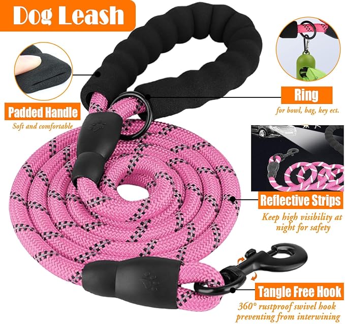 LOBEVE No Pull Dog Harness, Collar & Leash Set | Includes Dog Seat Belt, Collapsible Bowls & Poop Bag Dispenser. Ideal for Training, Walking, Hiking. Fits Small to Large Dogs(Pink-M)