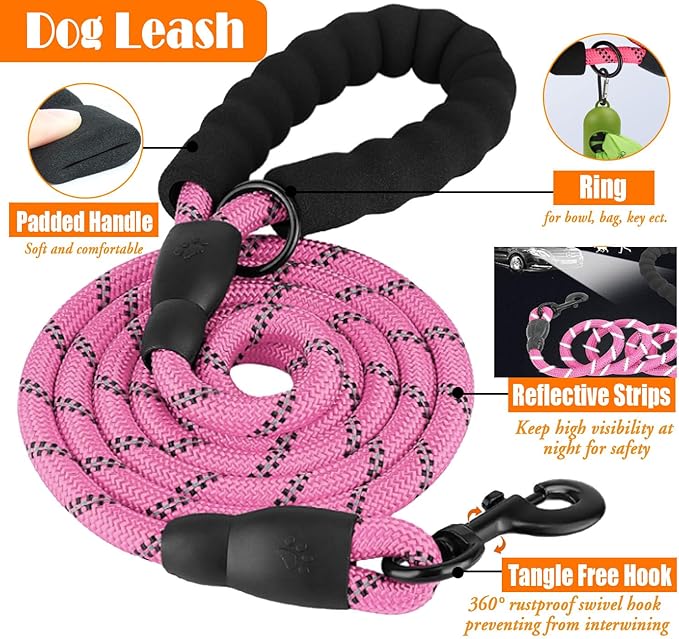 LOBEVE No Pull Dog Harness, Collar & Leash Set | Includes Dog Seat Belt, Collapsible Bowls & Poop Bag Dispenser. Ideal for Training, Walking, Hiking. Fits Small to Large Dogs(Pink-L)
