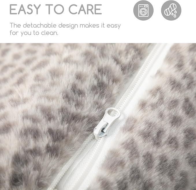 Hollypet Cat Bed Fluffy Plush Multifunctional Double-Layer Machine Washable Soft Warming Kitty Pet Couch Orthopedic Nest Beds for Small Cats Kitten and Dogs up to 13lbs, Snow Leopard(21x15x8 inch)
