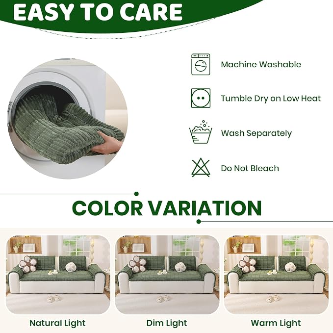 Royhom Couch Cover for Dogs Washable, Soft Thick Pet Couch Covers for Sofa, Pawcart Couch Protector Pet Friendly, Furniture Covers Dog Mat for Couches and Sofas (Green, 27.6 x 70.9 Inch)