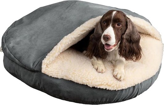 Snoozer Cozy Cave Dog Bed - Indoor Dog Bed with Cover Cave, Covered Calming Burrow for Medium & Large Sized Pets with Blanket Attached, Enclosed, Removable Washable Cover - XL, Anthracite