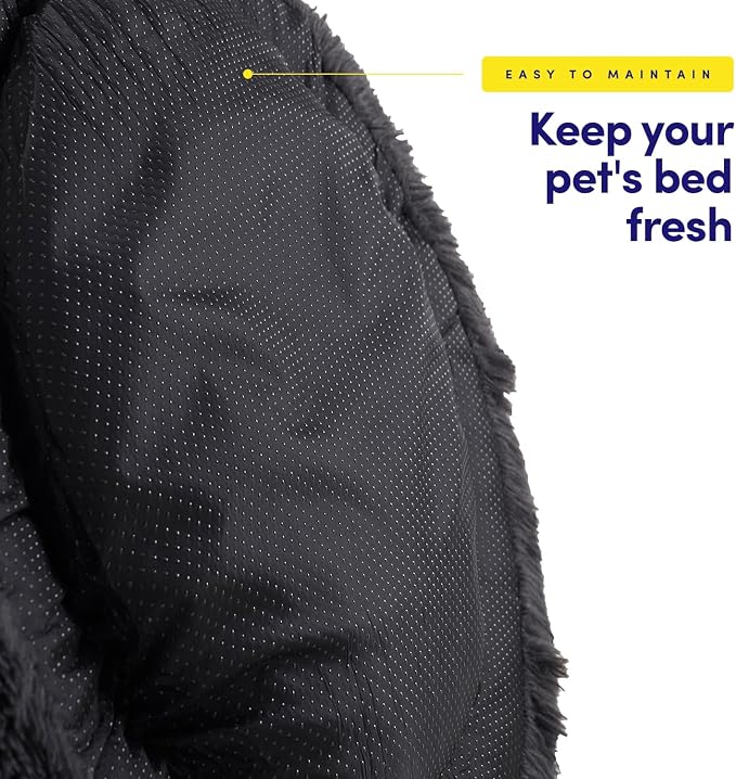 Dog & Cat Bed: Round Faux Fur Pet Bed - Plush, Cozy, & Calming Donut Bed for Large Pets - Soft & Comfortable Sleeping Cushion for Napping & Lounging, 30" Round, Dark Gray