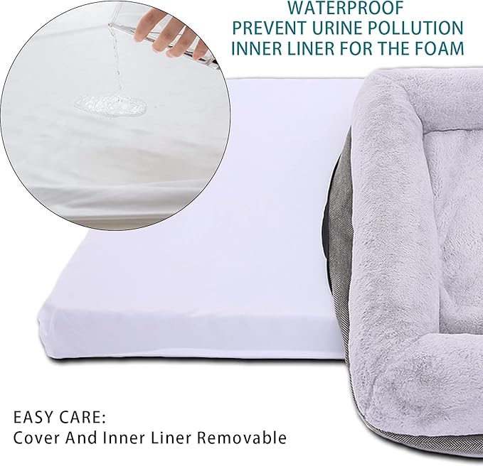WINDRACING Orthopedic Dog Bed for Extra Large Dogs, Bolster Sides Dogs Sofa Bed with Removable Washable Cover & Non-Skid Bottom, Soft Pet Bed with Egg Foam Dog Couch for Sleeping, 46 x 30 Inch, Gray