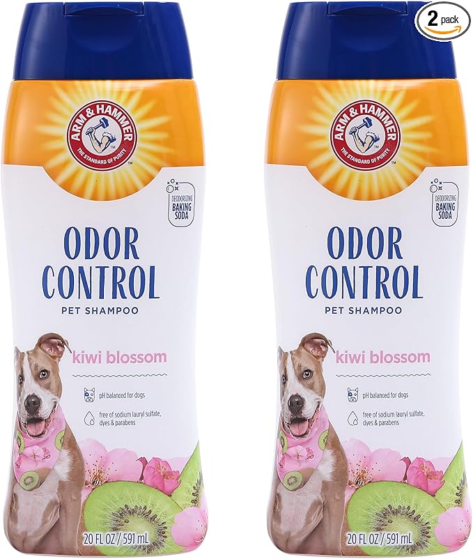 Arm & Hammer Deodorizing Dog Shampoo with Baking Soda for Odor Control Tearless Moisturizing Formula for Sensitive Skin Fresh Kiwi Blossom Scent Safe for Dogs and Puppies 20 FL OZ 2 Pack