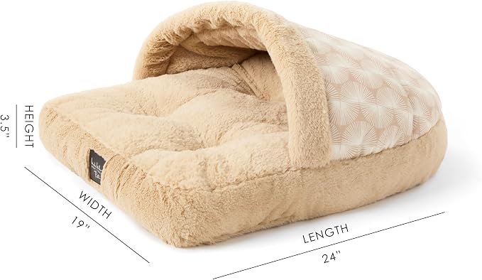 Nicole Miller NEW YORK PET Kendall Fluted Geo Cozy Slipper Cave Pet Bed, Cozy & Calming, Non-Slip Bottom, Machine Washable, Taupe, Small 22"x17"x11"