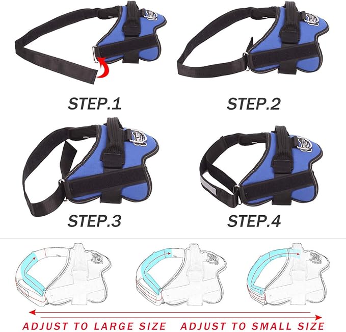 Dog Harness, No-Pull Reflective Dog Vest, Breathable Adjustable Pet Harness with Handle for Outdoor Walking - No More Pulling, Tugging or Choking (Blue, M)