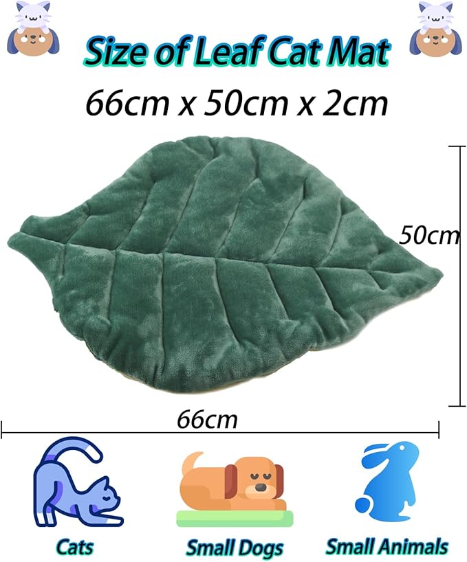 Cat Mat Self Warming Cat Bed 26"x20" Leaf Shaped Cotton Soft Warm Pet Pad Blanket for Indoor Bed Couch Sofa Floors Cat and Dog (Green)