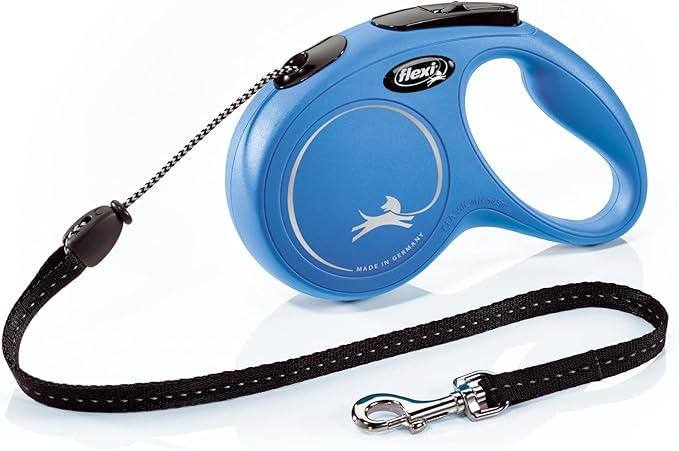 FLEXI Classic Cord Retractable Dog Leash for Medium Dogs up to 44 lbs. – 16 ft., Blue | Tangle-Free Cord Design with One-Handed Brake, Pause, Lock|German Quality Product
