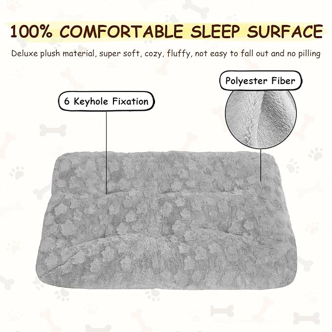 Washable Dog Bed for Small to Large Dogs, Calming Anti Anxiety Medium Dog Bed, Deluxe Plush Faux Fur Crate Beds, Comfy Fluffy Kennel Pad Pet Sleeping Mat with Non-Slip Bottom, 36"x27", Gray