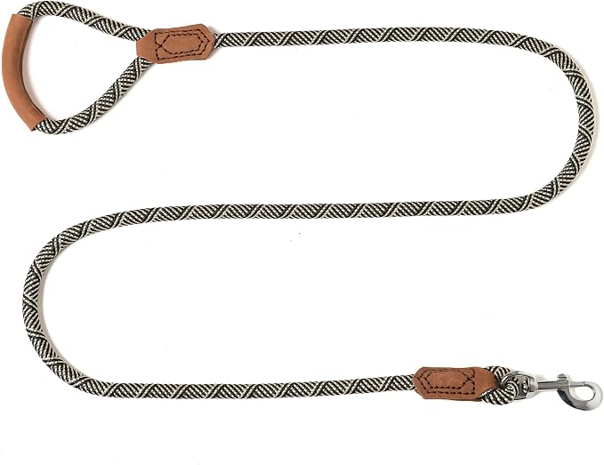 Mile High Life | Premium Leather Handle Dog Leash | Strong Rope Leash | Zinc Alloy Strong Clasp | Small Medium Large Dogs | 4/5/6 Feet(White, 60 Inch (Pack of 1))