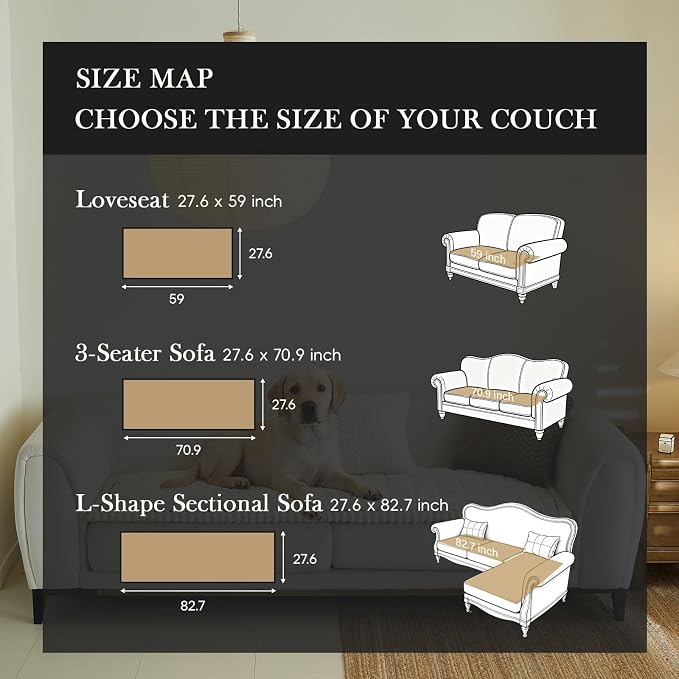 Linear Grid Couch Cover for Dogs Non Slip - Thick Wear-Resistant Pet Sofa Protector for 3 Cushion Couch Large Silicone Particles Washable Furniture Mat for Dogs Cats Sectional