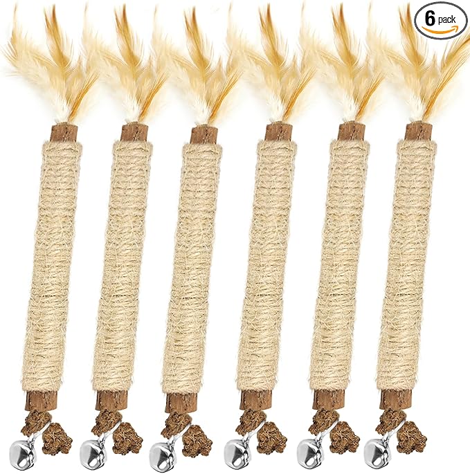 Tocirelo Kitten Chew Toys Teething - 6Pack Natural Silvervine Sticks for Cats, Matatabi Cat Feather Toy Chew Sticks, Cat Teeth Cleaning Treats for Indoor Bored Kitten