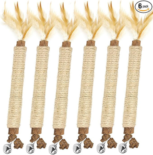 Tocirelo Kitten Chew Toys Teething - 6Pack Natural Silvervine Sticks for Cats, Matatabi Cat Feather Toy Chew Sticks, Cat Teeth Cleaning Treats for Indoor Bored Kitten