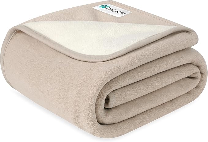 PetAmi Waterproof Dog Blanket for Couch, Pee Proof Reversible Cat Blanket for Sofa Bed Furniture Protector, Soft Fleece Washable Pet Throw for Dogs Cats Puppies Kittens, 40x60 Taupe Beige
