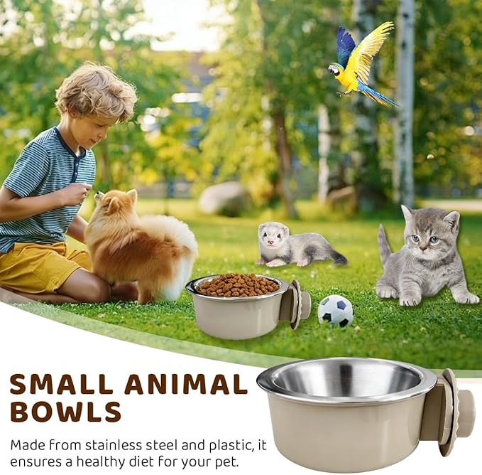 2Pcs Pets Lightweight Stainless Steel Bowl,Removable Stainless Steel Pet Hanging Food Water Feeder Bowl for Puppy Dog Cat Rabbit Ferret Bird Gunea Pigs (Small)