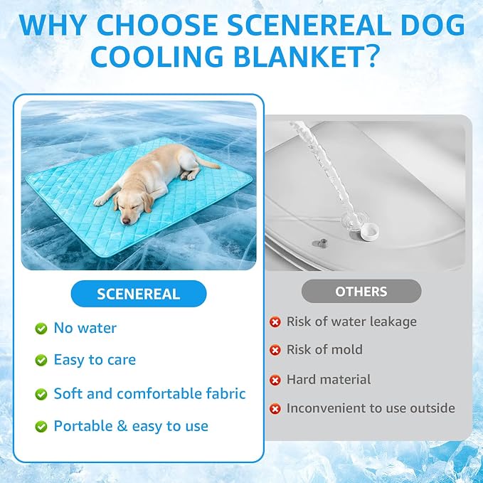 SCENEREAL Dog Cooling Mat for Small Meduim Breeds Dogs, 28"x40" Reversible Self- Cooling Mat for Summer Heat, Ice Cool Soft Pet Throw Blanket Use in Couch, Car, Seat, Bed- Machine Washable