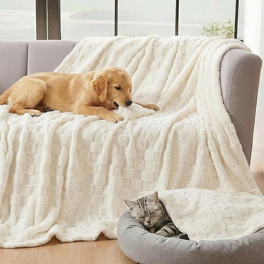 David's Home Large Dog Blankets Washable Pet Bed Cover, Soft Fluffy Fuzzy Cat Puppy Blanket with Premium 300GSM Fleece for Pet Kitten Doggy, Cream, 50x60IN