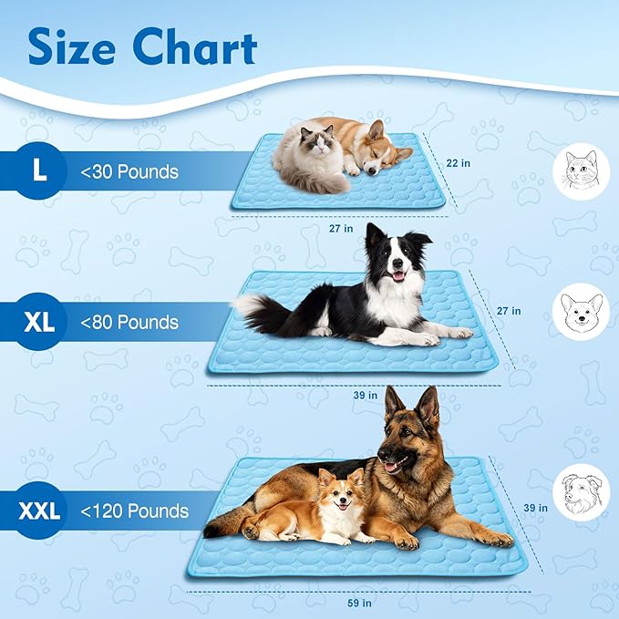 SOMOYA Dog Cooling Mat (Q-Max>0.4) Pet Cooling Pads Blanket Sleeping Kennel Mat,Ice Silk Cool Mat Pad Breathable Dog Bed Mats Beach for Large Dogs Cats (Blue, 27x22 in)