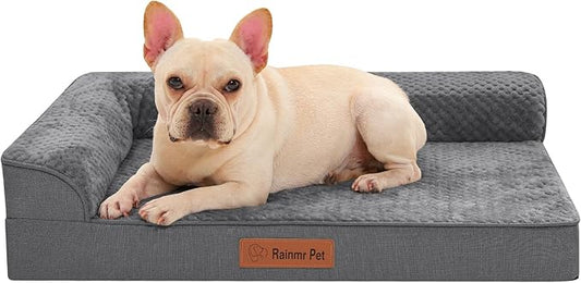 Rainmr Orthopedic Dog Bed for Small and Medium Dogs, Memory Foam Pet Bed with Washable Removable Cover, Nonskid Bottom, Waterproof, for Indoor, Outdoor, Crate ＆ Car Use, 30x20x6 Inches, Dark Grey
