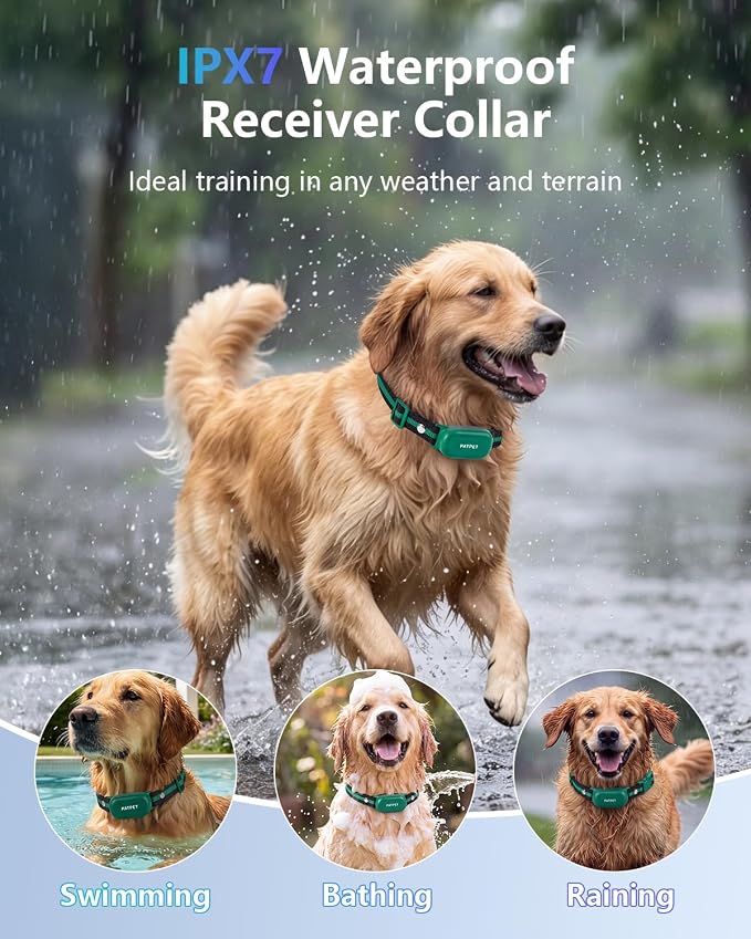 PATPET Shock Collar for Dogs - 4000FT Dog Training Collar with Remote, IPX7 Waterproof 4 Modes (Beep/Vibration/Shock/Safe) Dog Shock Collar, Rechargeable E-Collar for Small Medium Large Dogs (Green)