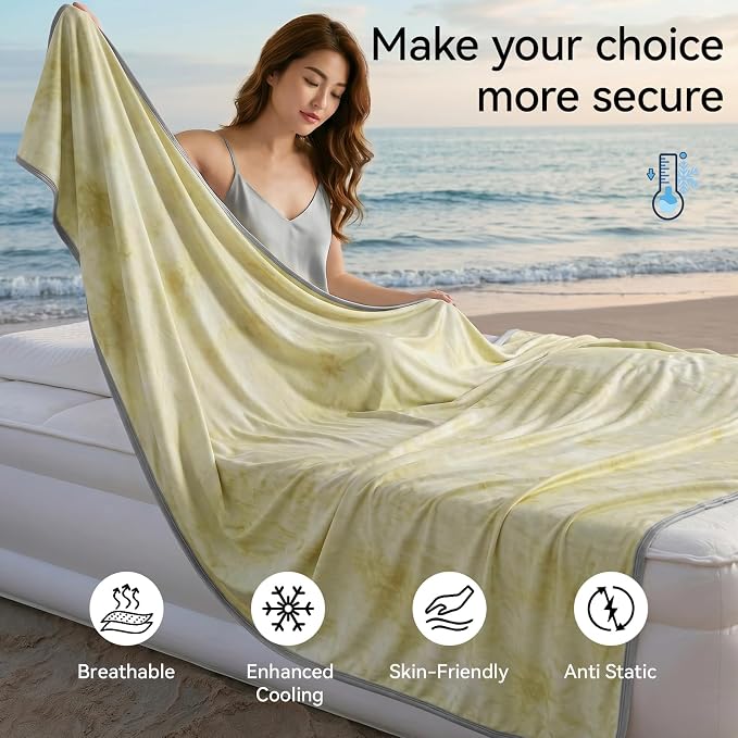 Guohaoi Cooling Throw Blanket for Hot Sleepers, Twin Size 60''×90'' Lightweight Breathable Summer Bed Blanket for Couch, Arc-Chill Q-Max >0.5 Cool Fiber, Lightweight Blanket Yellow