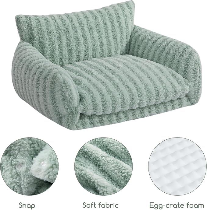 Hollypet Cat Bed Fluffy Plush Multifunctional Double-Layer Machine Washable Soft Warming Kitty Pet Couch Orthopedic Nest Beds for Small Cats Kitten and Dogs up to 13lbs, Light Green(25x20x13 inch)
