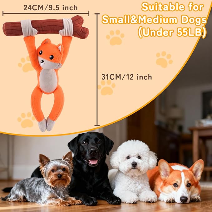 Squeaky Dog Toys,Plush Puppy Toys with Pull Branch,Tug of War Dog Toy for Dogs, Interactive Dog Toys for Small, Middle Dogs Under 55LB,with Crinkle Paper and Squeaker