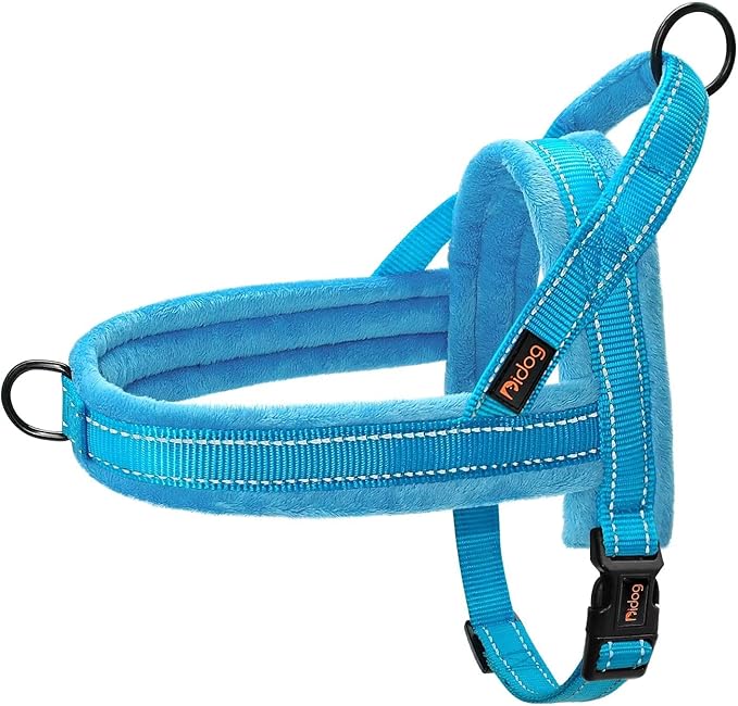 Didog Soft Flannel Padded Dog Vest Harness, No Pull/Quick Fit Reflective Dog Strap Harness, Easy for Training Walking (M:Chest 21-26", Blue)