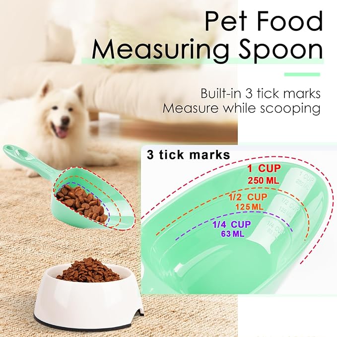 Melamine Pet Food Measuring Scoop, 1 Cup 1/2 Cup 1/4 Cup with Clear Measurement Lines for Dog, Cat, Bird, and Rabbit, Durable, Ergonomic Handle, Dishwasher safe-Orange & Baby Green