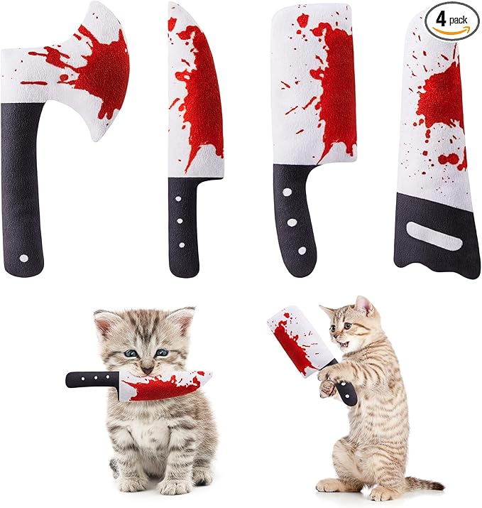 Potaroma 4Pcs Cat Toys, Horror Halloween Knife-Shaped Kitten Catnip Crinkly Sound Toys, Indoor Exercise for All Cat Breeds 6.5 Inches
