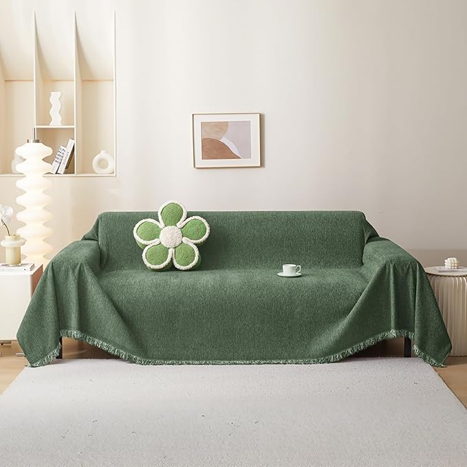 MEETSKY Oversized Sectional Couch Cover, Sofa Cover for 3 Cushion Washable Sofa Covers for Living Room Couch Slipcovers for Dogs Couch Protector, 91" x 150", Moss Green