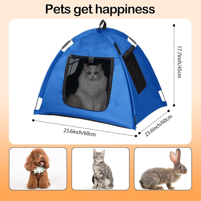 Portable Pet Tent, Full-Enclosure Zippered Mesh, Indoor & Outdoor | Easy-flex poles, tool-free. Tear-resistant. Anti-tip. 5+ colors. For cats, small dogs. 60x60x45cm, 390g