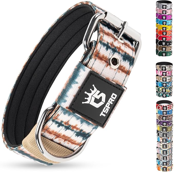 TSPRO Tactical Heavy Duty Dog Collar 1.5 Inch Wide & Thick, Durable Metal Buckle, Adjustable for Medium to Large Dogs, Strong & Comfortable for Daily Use (Forest Vein Print, M)
