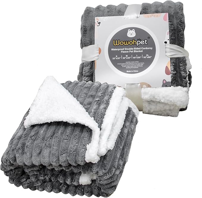 Waterproof Dog Blanket Soft Pet Cat Blanket Cozy Calming Sherpa Corduroy Fleece Blanket Reversible Furniture Bed Protector for Small Dogs Machine Washable Puppy Blanket, Drak Grey 30x40 in