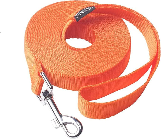 Dog/Puppy Obedience Recall Training Agility Lead - 15ft 20ft 30ft 50ft Training Leash - Great for Play, Camping, or Backyard - Orange 15ft (15Feet, Orange)