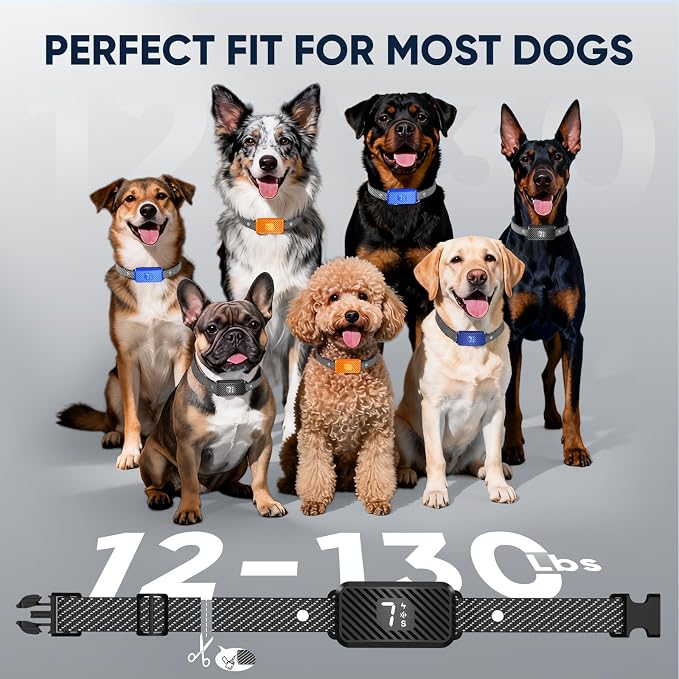 Dog Bark Collar for Large Medium Small Dogs, Effective No-Bark Collar, Smart Barking Collar, Rechargeable Bark Collar with 7 Sensitivity, 3 Modes, IP67 Waterproof, Blue+Black, 2 Pack
