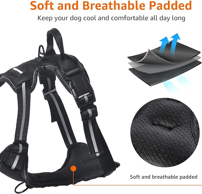 Amazon Basics No-Pull Dog Harness, Soft Padded Adjustable Vest with Reflective Stripes, Sturdy, Small, Black