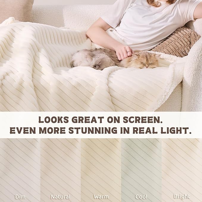 Qeils Waterproof Calming Cat Blanket for Indoor Cats, Noiseless Soft Plush Dog Blanket for Pets, 500GSM Thick Faux Fur Pet Throw, Couch Furniture Protector for Puppy, Cream, 25x30IN