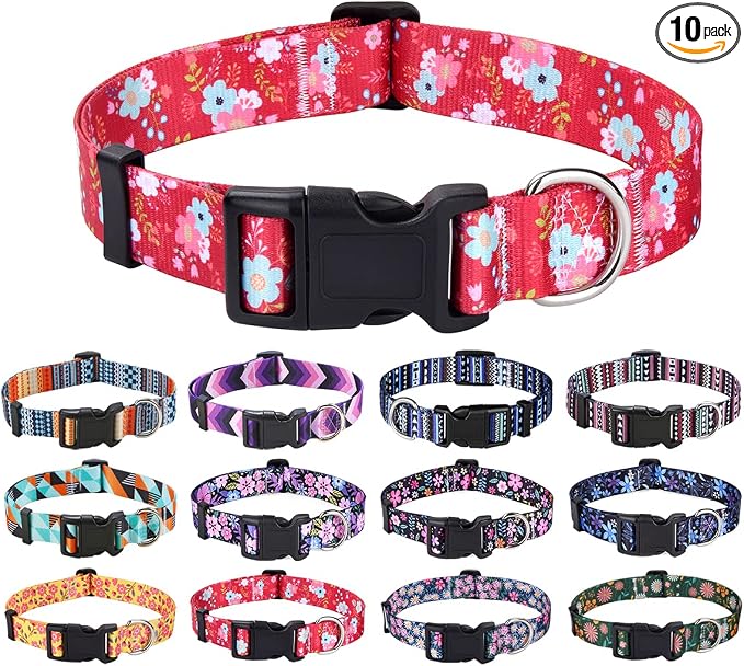 Mihqy Dog Collar with Bohemia Floral Tribal Geometric Patterns - Soft Ethnic Style Collar Adjustable for Small Medium Large Dogs(Red Flower,XS)