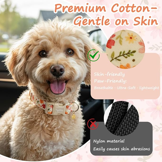 Dog Collars for Large Dogs, Dog Collar with Pink Floral Patterns, Summer Dog Collar with Quick Release Metal Buckle, Durable Adjustable Soft Pet Collars for Gifts for Large Dogs-L