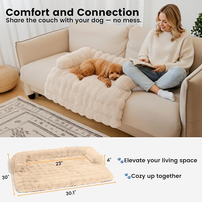 Dog Bed for Couch, Calming Dog Couch Bed for Small Medium Dogs, Fluffy Faux Fur Fuzzy Washable Pet Sofa Covers Protector Mat Pad for Pets Cats Puppy