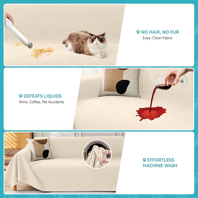 Warmstar Couch Protector from Cat Claws, Waterproof Couch Cover Anti Slip,Couch Cover 3 Cushion Sofa Washable,Anti-Scratch Pet Sofa Cover Heavy Duty,71"X102", Beige