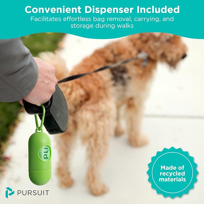 Green Pursuit Poop Bags for Dogs - Large Leak Proof Dog Poop Bags Rolls with Handle | Tear Resistant Dog Poop Bag with Dispenser | Degrades Faster, Easy to Open, Separate & Tie | 9"x13", 135 Bags
