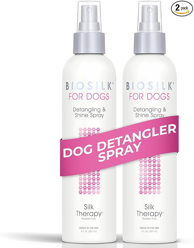 BioSilk for Dogs Silk Therapy Detangling and Shine Protecting Spray, pH Balanced Leave-in Mist with Silk and Vitamins for Dematting, Paraben-Free, All Coats and Breeds, 8 Fl Oz - 2 Pack