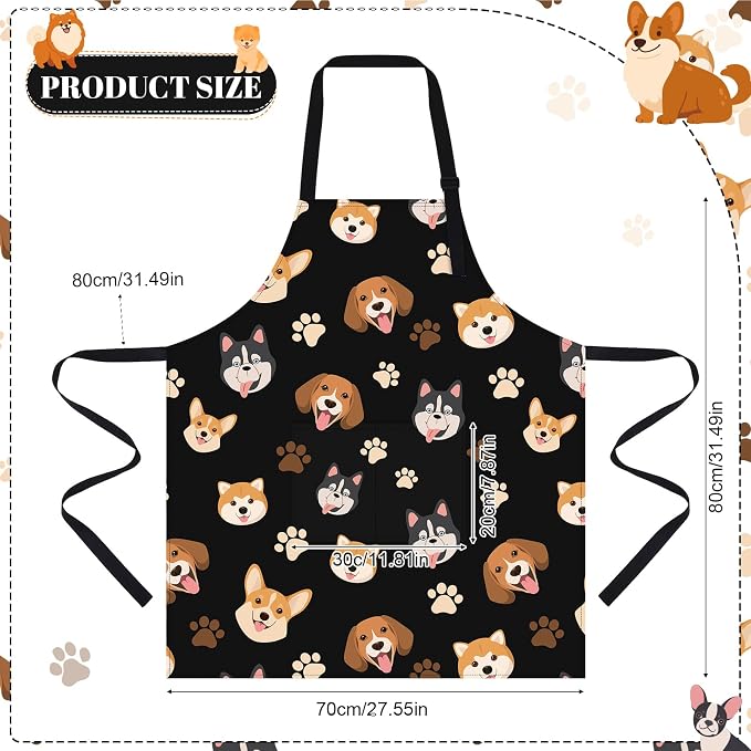 Dog Grooming Waterproof Apron with 2 Pockets, Cute Animals Puppy Dog Pets Apron