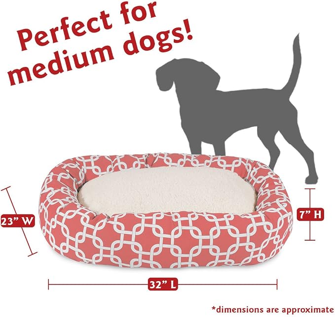 Majestic Pet 32 Inch Links Sherpa Calming Dog Bed Washable – Cozy Soft Round Dog Bed with Spine for Head Support - Fluffy Donut Dog Bed 32x23x7 (inch) – Round Pet Bed Medium - CORAL