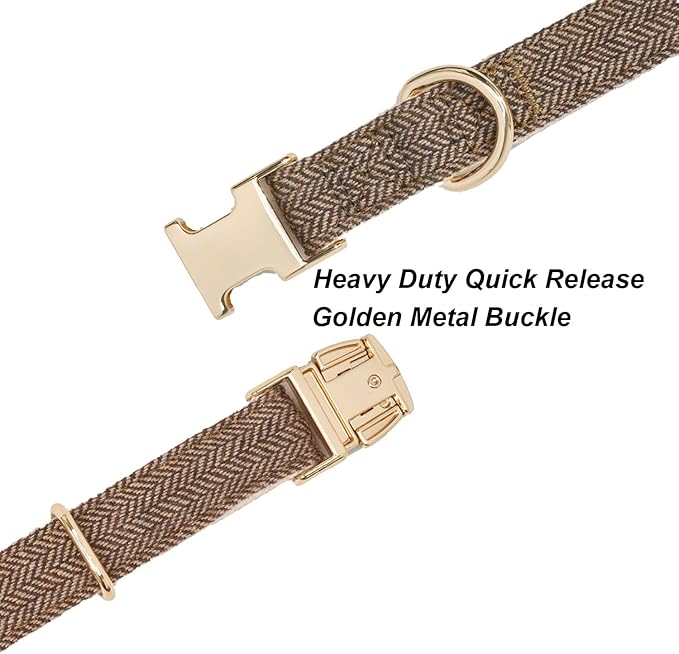 Soft Dog Collar and Leash Set Adjustable Woven Tweed Dog Collars with Metal Buckle and Lead for Small Medium Large Dogs,Coffee
